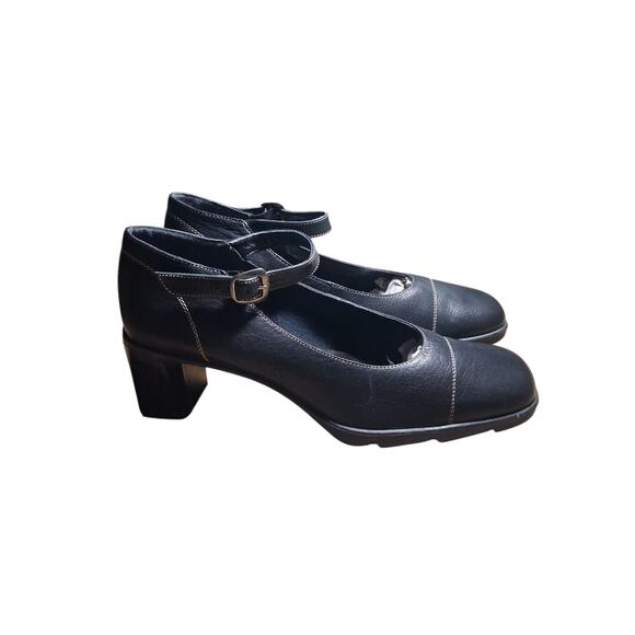 AEROSOLES Chunky Heel Mary Jane Womens size 10B Blk Leather 3" Pumps Whimsigoth - Picture 3 of 15